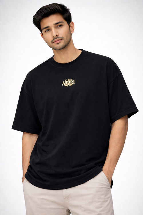 AMIRI Drop Shoulder Oversized T-Shirt – Unisex Summer Collection 2026 | Black Gold Edition