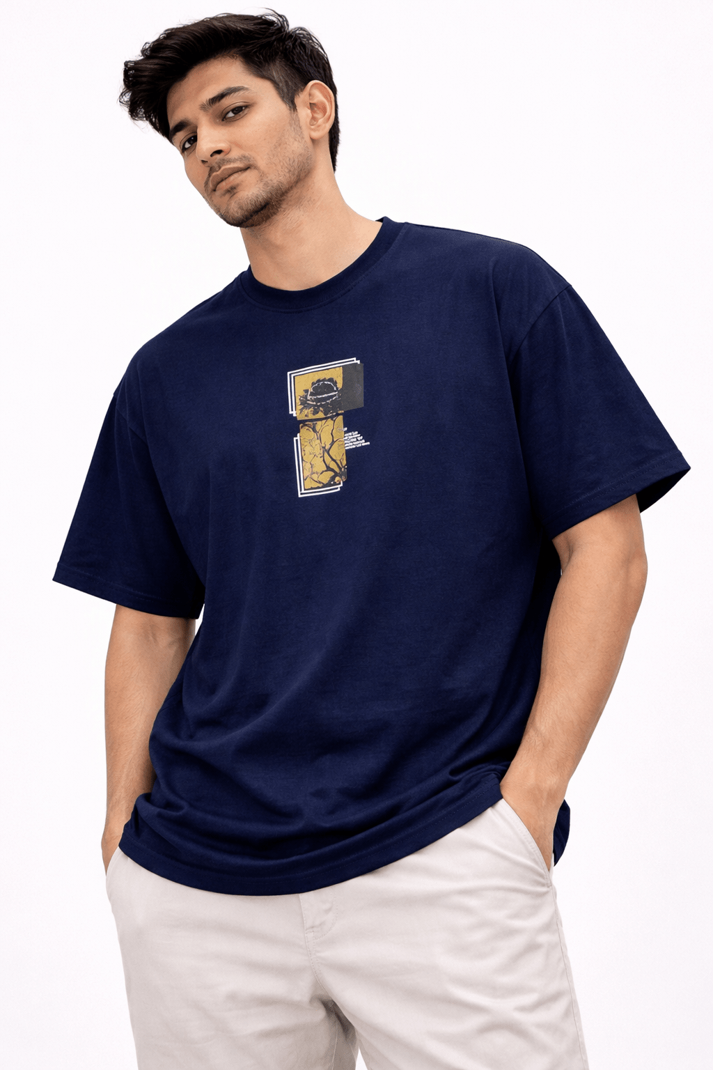 Graphic Oversized T-Shirt – Men's Navy Blue Edition - Zeenex